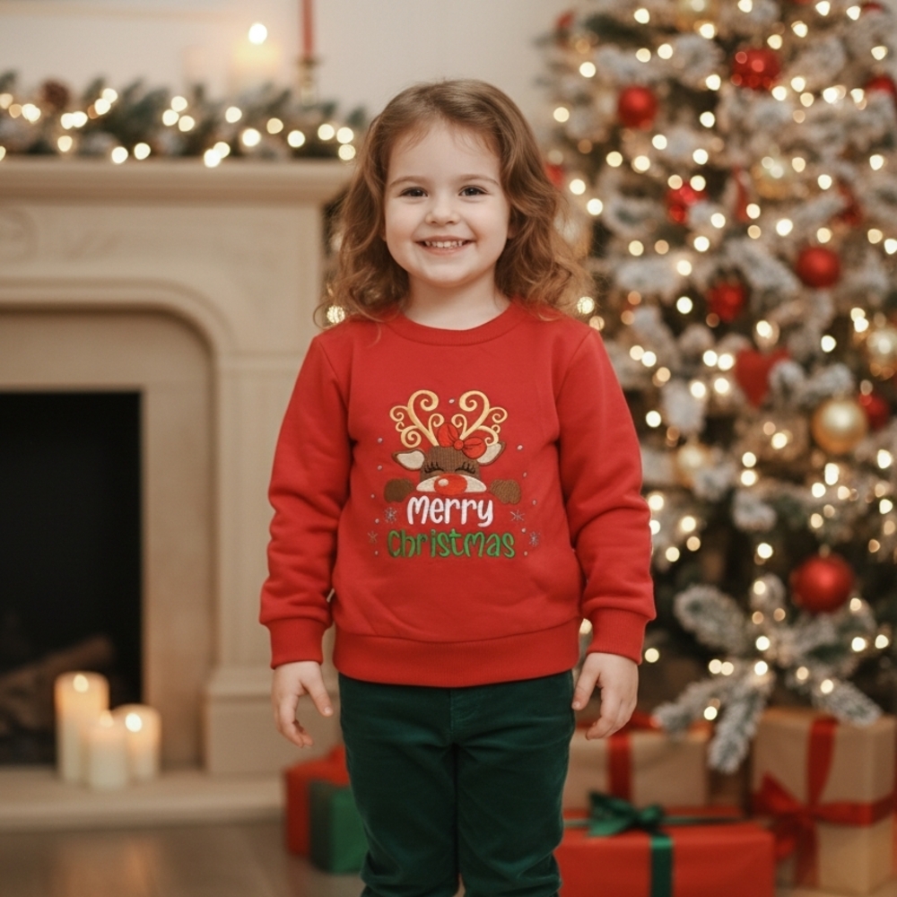 Red Merry Christmas Kids Sweatshirt